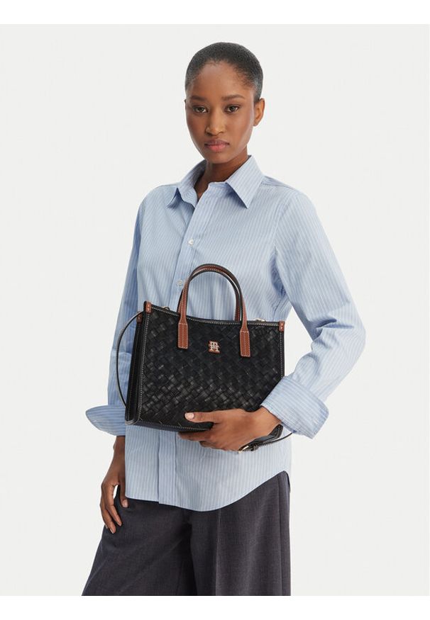 TOMMY HILFIGER - Tommy Hilfiger Torebka Th City Mini Tote AW0AW18393 Czarny. Kolor: czarny. Materiał: skórzane