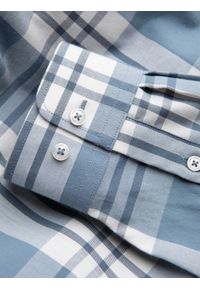 Ombre Clothing - Klasyczna flanelowa męska koszula bawełniana w kratę - niebiesko-kremowa V2 OM-SHCS-0157 - XXL. Typ kołnierza: kołnierzyk klasyczny. Kolor: niebieski. Materiał: bawełna. Długość rękawa: długi rękaw. Długość: długie. Styl: klasyczny #7