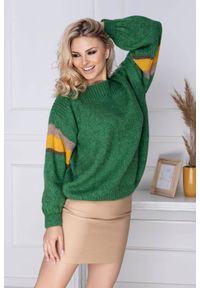 PeeKaBoo - Luźny sweter damski z kolorowymi wstawkami na rękawach zielony. Kolor: zielony. Wzór: kolorowy. Styl: elegancki