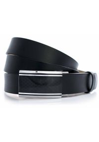 Modini - Czarny duży pasek męski z automatyczną klamrą XXL KXL4. Kolor: czarny. Materiał: skóra. Wzór: kratka. Styl: elegancki, klasyczny #1