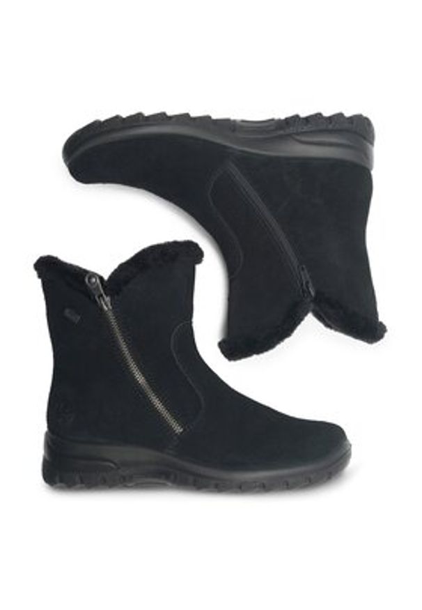 Rieker Botki L7162-00 Czarny. Kolor: czarny. Materiał: skóra, zamsz
