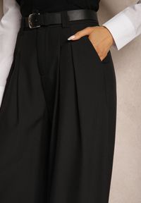 Renee - Czarne Spodnie Palazzo High Waist z Szerokimi Nogawkami i Paskiem z Metalową Klamrą Oinna. Okazja: na co dzień, do pracy. Stan: podwyższony. Kolor: czarny. Styl: klasyczny, elegancki, casual #3