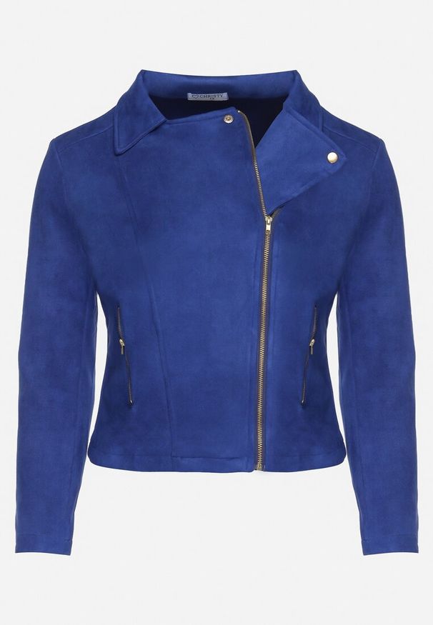 Born2be - Granatowa Kurtka Ramoneska z Imitacji Zamszu z Asymetrycznym Suwakiem Maisen. Kolekcja: plus size. Kolor: niebieski. Materiał: zamsz