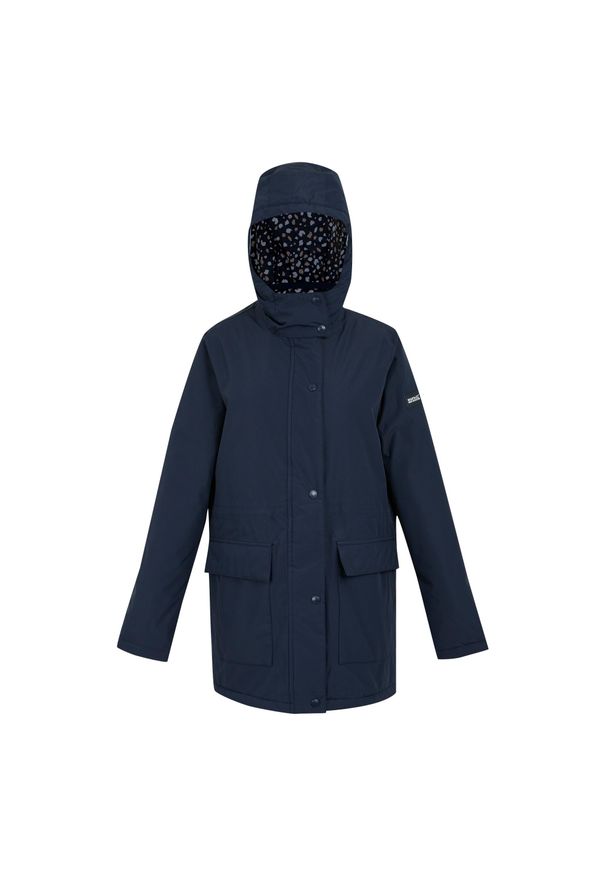 Kurtka przeciwdeszczowa z kapturem damska Regatta Mireya. Typ kołnierza: kaptur. Kolor: niebieski. Sport: turystyka piesza