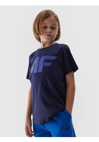 4F JUNIOR - T-shirt z nadrukiem chłopięcy. Kolor: niebieski. Materiał: bawełna. Wzór: nadruk