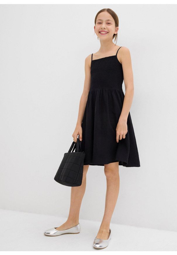 bonprix - Sukienka na ramiączkach z przewiewnego muślinu. Kolor: czarny. Długość rękawa: na ramiączkach