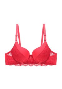 Intica - Biustonosz push-up z usztywnieniem i subtelnymi zdobieniami Veritchka. Kolor: czerwony. Materiał: tkanina. Rodzaj stanika: push-up. Wzór: aplikacja #1