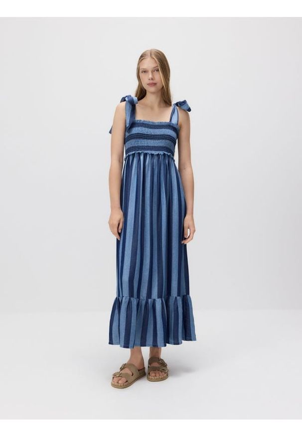 Reserved - Sukienka z lyocellu - niebieski. Kolor: niebieski. Materiał: tkanina