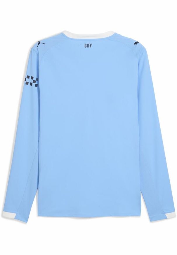 Puma - Męska autentyczna koszulka domowa z długim rękawem Manchester City 25/26 PUMA. Kolor: biały, wielokolorowy, niebieski. Długość rękawa: długi rękaw. Długość: długie. Wzór: aplikacja, paski