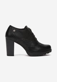 Born2be - Czarne Botki Thaelenope. Wysokość cholewki: przed kostkę. Kolor: czarny. Materiał: skóra. Szerokość cholewki: normalna. Wzór: aplikacja. Obcas: na platformie. Styl: vintage, retro #2