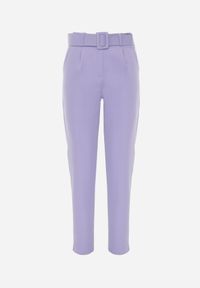 Renee - Fioletowe Spodnie Garniturowe High Waist z Paskiem Wenus. Okazja: na spotkanie biznesowe, na co dzień. Stan: podwyższony. Kolor: fioletowy. Materiał: materiał, tkanina. Wzór: jednolity, gładki. Styl: biznesowy, casual #8