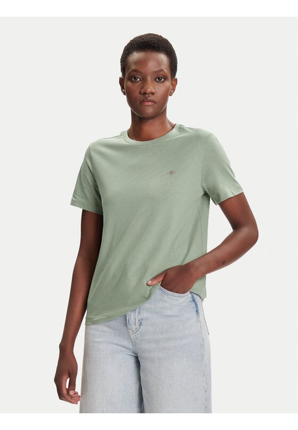 GANT - Gant T-Shirt Shield 4200200 Zielony Regular Fit. Kolor: zielony. Materiał: bawełna