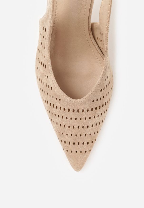 Born2be - Beżowe Ażurowe Szpilki z Odkrytą Cholewką Chasianna. Okazja: na co dzień, na spotkanie biznesowe. Zapięcie: sprzączka. Kolor: beżowy. Materiał: jeans, satyna. Szerokość cholewki: normalna. Wzór: ażurowy. Obcas: na szpilce. Styl: casual, biznesowy, elegancki