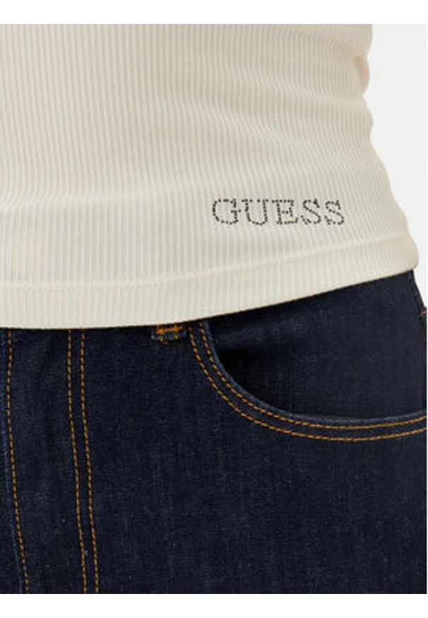 Guess T-Shirt O5GP04 KCDA2 Écru Slim Fit. Materiał: syntetyk