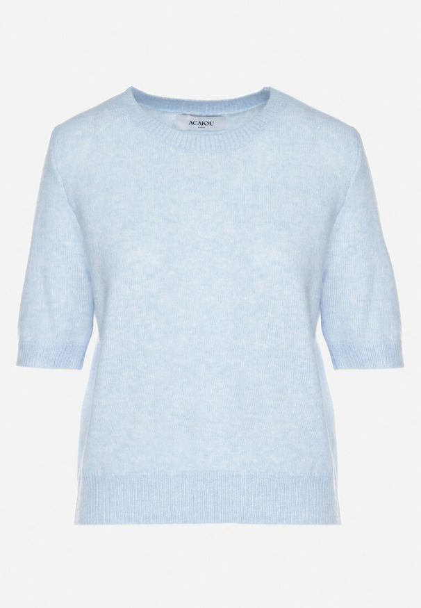 Born2be - Niebieski Sweter z Wełną i Krótkim Rękawem Turosa. Okazja: na co dzień. Kolor: niebieski. Materiał: wełna. Długość rękawa: krótki rękaw. Długość: krótkie. Styl: klasyczny, elegancki, casual