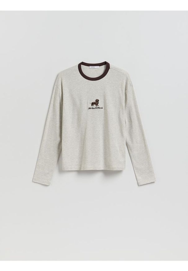 Reserved - Longsleeve w paski - wielobarwny. Materiał: dzianina, bawełna. Długość rękawa: długi rękaw. Wzór: paski