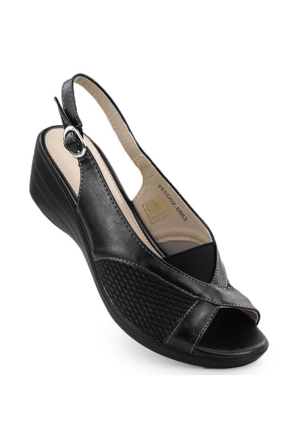 Sandały damskie na koturnie komfortowe czarne eVento 8863. Kolor: czarny. Materiał: skóra ekologiczna. Obcas: na koturnie