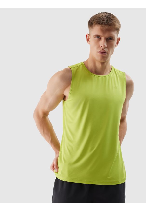 4f - Tank top treningowy regular z materiału z recyklingu męski - soczysta zieleń. Kolor: zielony. Materiał: materiał. Wzór: jednolity, gładki, ze splotem. Sport: fitness