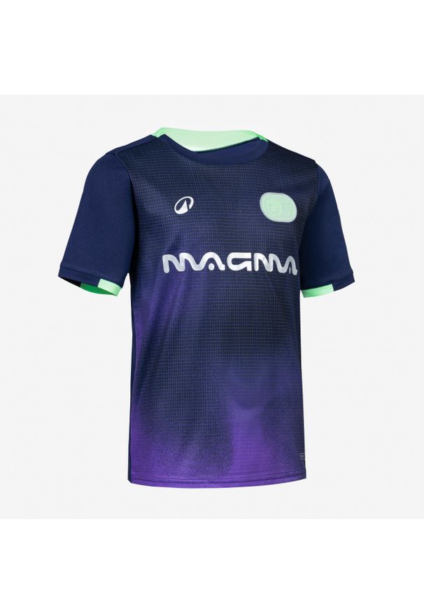 KIPSTA - Koszulka piłkarska krótki rękaw dla dzieci Kipsta Viralto Kids Boreal. Kolor: niebieski, zielony, wielokolorowy. Materiał: poliester, materiał. Długość rękawa: krótki rękaw. Długość: krótkie. Sport: piłka nożna