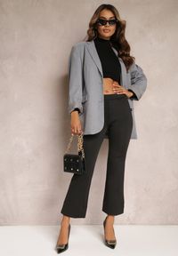 Renee - Czarne Szerokie Spodnie z Elastycznej Bawełny z Gumką w Pasie Obumene. Kolor: czarny. Materiał: bawełna #1