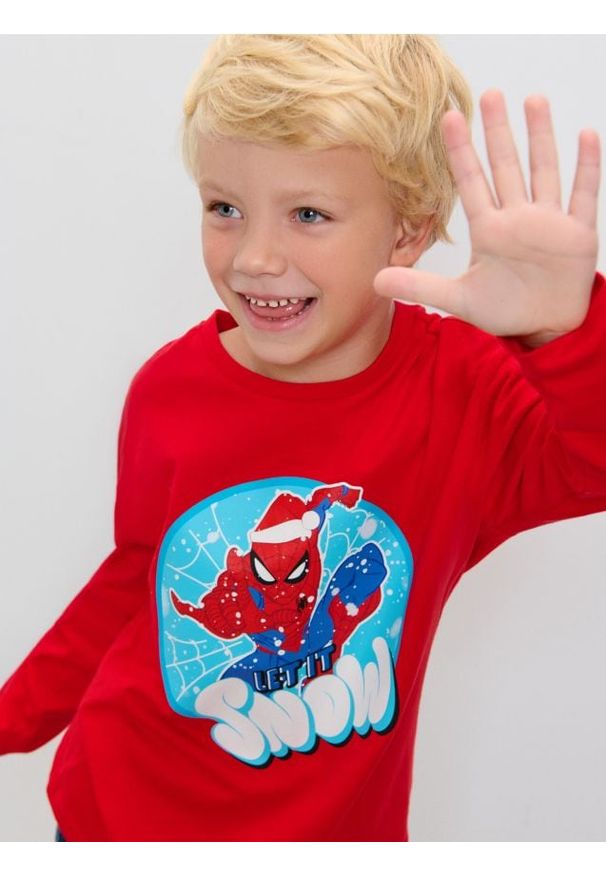 Sinsay - Koszulka z długimi rękawami Spider-Man - czerwony. Kolor: czerwony. Długość rękawa: długi rękaw. Długość: długie