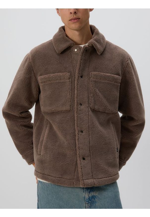 Reserved - Kurtka sherpa z kołnierzem - brązowy. Kolor: brązowy