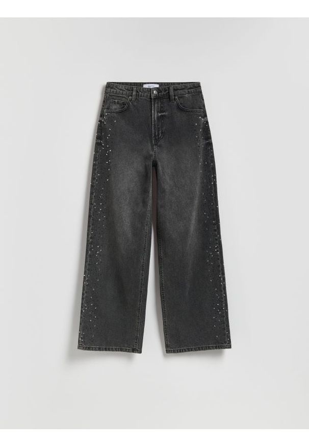 Reserved - Jeansy straight z aplikacjami - czarny. Kolor: czarny. Wzór: aplikacja