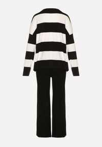 Born2be - Czarny Dzianinowy Komplet Szerokie Spodnie i Sweter w Paski Falesea. Kolor: czarny. Materiał: dzianina. Wzór: paski #7