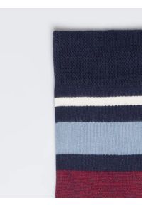 Big-Star - Skarpety męskie długie w kolorowe paski granatowe Ismael 403. Kolor: niebieski. Materiał: jeans, bawełna. Wzór: kolorowy, paski