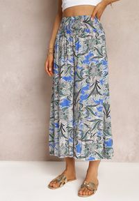 Renee - Niebieskie Szerokie Spodnie z Wiskozy o Długości 7/8 Corsini. Stan: podwyższony. Kolor: niebieski. Materiał: wiskoza. Wzór: aplikacja, nadruk. Styl: elegancki #5