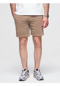Ombre Clothing - Krótkie spodenki męskie dresowe RELAXED FIT w stylu athleisure – jasnobrązowe V2 - Rozmiar: XL. Kolor: brązowy. Materiał: dresówka. Długość: krótkie