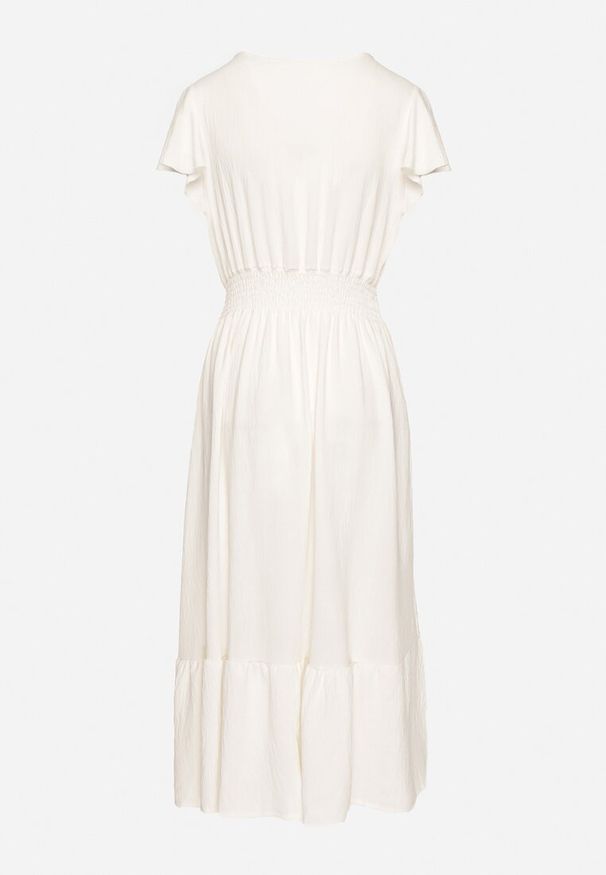 Born2be - Jasnobeżowa Sukienka o Rozkloszowanym Kroju z Kopertowym Dekoltem i Gumką w Talii Reiliana. Okazja: na co dzień, na imprezę. Typ kołnierza: dekolt kopertowy. Kolor: beżowy. Typ sukienki: kopertowe. Styl: casual, elegancki