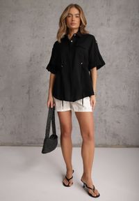 Renee - Czarna Koszula z Bawełną o Nietoperzowym Kroju z Wiązaniem w Stylu Utility Kelathe. Kolor: czarny. Materiał: bawełna #8