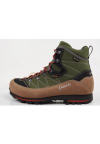 Buty sportowe trekkingowe męskie Aku Trekker WIDE Gore-tex skóra. Kolor: zielony, wielokolorowy, brązowy. Materiał: skóra. Szerokość cholewki: normalna. Technologia: Gore-Tex