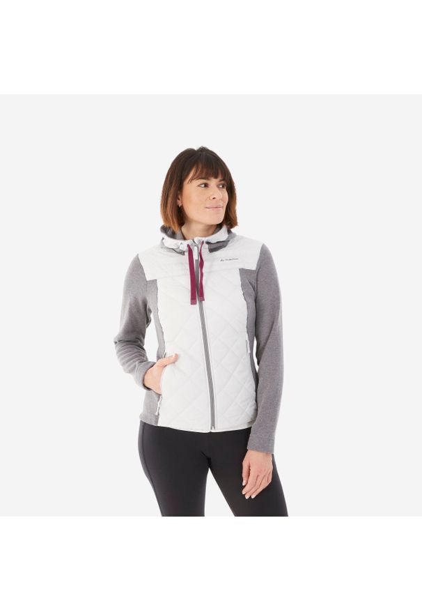 quechua - Bluza turystyczna damska Quechua NH100 Hybrid. Kolor: szary. Materiał: poliester, tkanina, polar, dzianina, materiał. Styl: sportowy. Sport: turystyka piesza
