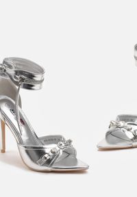Renee - Srebrne Połyskujące Sandały na Szpilce z Metalicznymi Wstawkami Virela. Kolor: srebrny. Obcas: na szpilce #4