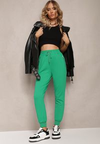 Renee - Zielone Dresowe Spodnie Bawełniane Joggery z Kieszeniami na Suwaki Bieitta. Kolor: zielony. Materiał: bawełna, dresówka #2