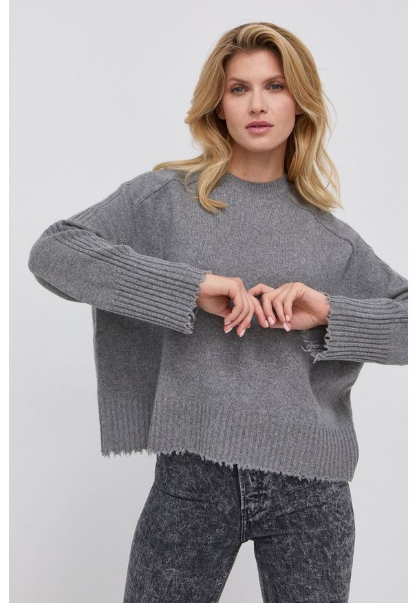 AllSaints Sweter damski kolor szary. Kolor: szary. Materiał: kaszmir. Długość rękawa: raglanowy rękaw