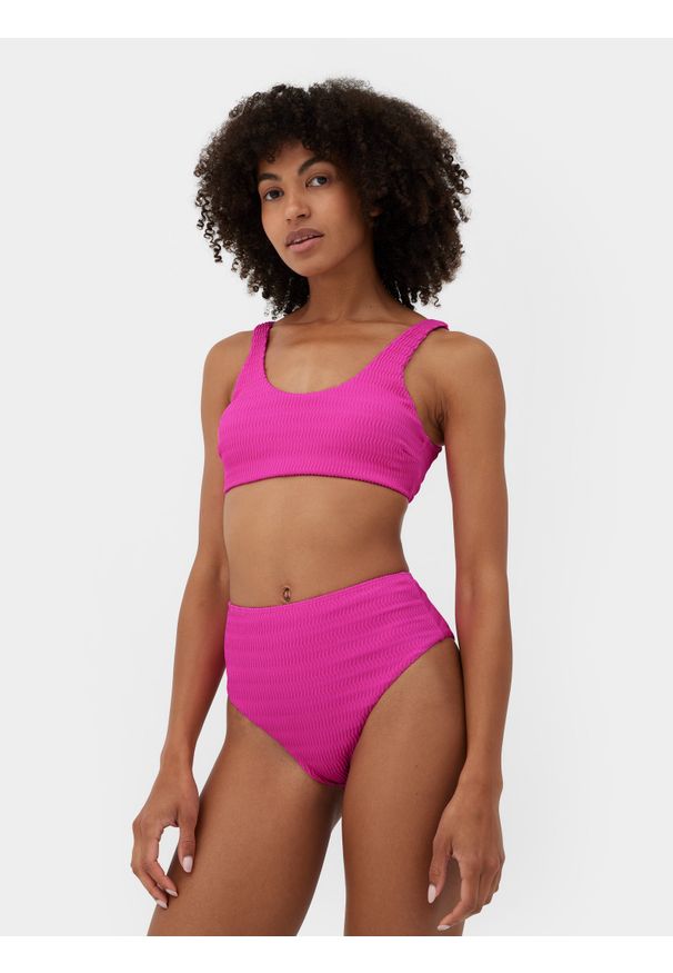 4f - 4F Dół od bikini z materiałów z recyklingu damski S. Stan: podwyższony. Kolor: różowy. Materiał: materiał