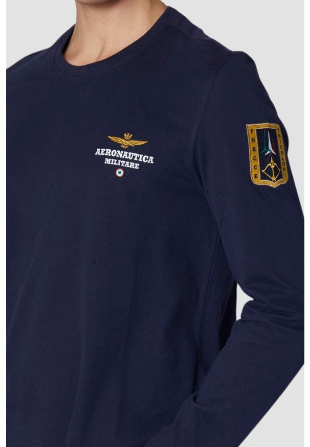 Aeronautica Militare - AERONAUTICA MILITARE Granatowy longsleeve męski Crew neck, Rozmiar M. Kolor: niebieski. Długość rękawa: długi rękaw