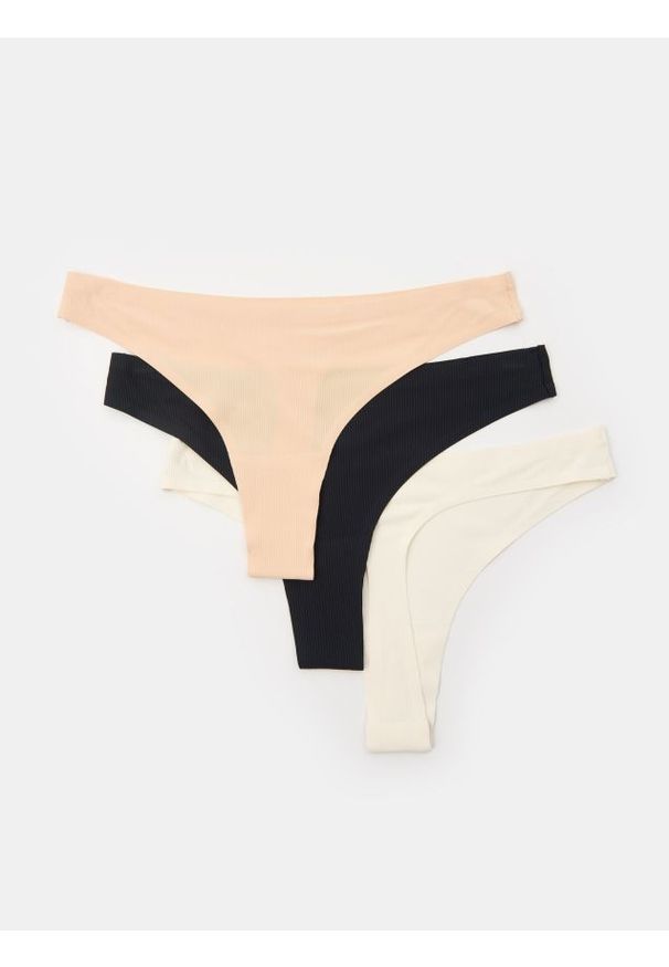Sinsay - Prążkowane stringi 3 pack - wielobarwny. Materiał: prążkowany