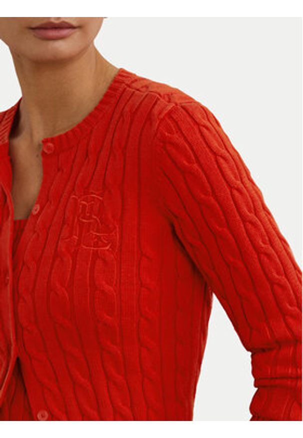 Lauren Ralph Lauren - LAUREN RALPH LAUREN Kardigan 200932225010 Czerwony Slim Fit. Kolor: czerwony. Materiał: bawełna