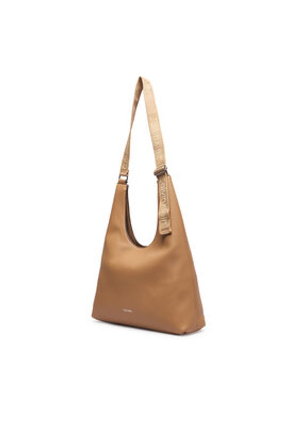 Calvin Klein Torebka Webbing Adj Strap Large Shoulder LV04F3643G Beżowy. Kolor: beżowy. Materiał: skórzane