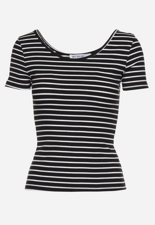 Born2be - Czarno-Biała Koszulka T-shirt z Bawełny z Krótkim Rękawem w Paski Ernlea. Kolor: czarny. Materiał: bawełna. Długość rękawa: krótki rękaw. Długość: krótkie. Wzór: paski