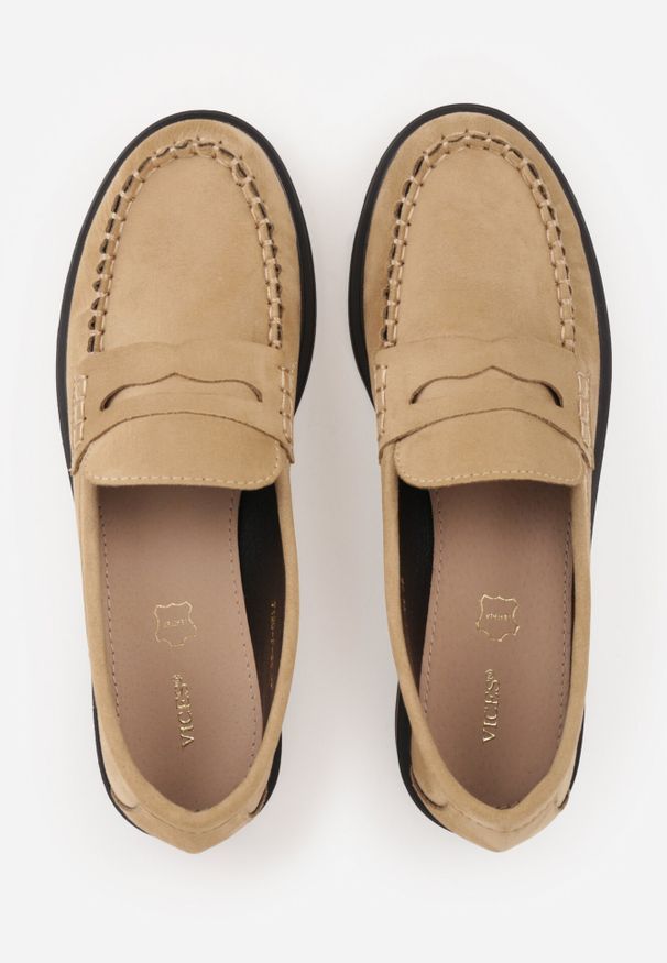 Born2be - Beżowe Mokasyny VICES ze Skórzaną Wkładką Ozdobione Przeszyciami Nicogeus. Okazja: do pracy, na co dzień. Kolor: beżowy. Materiał: skóra. Wzór: aplikacja. Styl: elegancki, klasyczny, casual