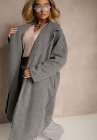 Renee - Ciemnoszary Długi Płaszcz Jednorzędowy o Kroju Oversize Vlekoma. Kolor: szary. Materiał: wełna, poliester. Długość: długie. Styl: elegancki