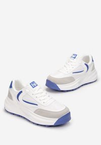 Born2be - Biało-Niebieskie Sneakersy Devane. Okazja: na co dzień. Nosek buta: okrągły. Zapięcie: sznurówki. Kolor: biały. Materiał: materiał #3