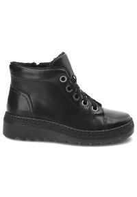Czarne Trapery Armodo Ocieplane Buty Damskie. Zapięcie: sznurówki. Kolor: czarny. Materiał: syntetyk, futro, skóra. Sezon: zima. Styl: elegancki