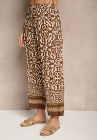 Renee - Brązowe Szerokie Spodnie Culottes z Bawełny w Ornamentalny Print Lisanella. Okazja: na co dzień, na spacer. Kolor: brązowy. Materiał: bawełna. Wzór: nadruk. Styl: casual, elegancki