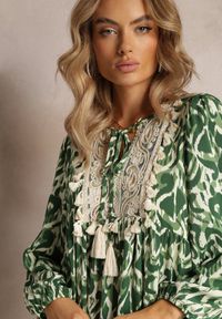 Renee - Zielona Sukienka Rozkloszowana Maxi z Falbanką Maruerilla. Kolor: zielony. Materiał: tkanina. Długość: maxi #3